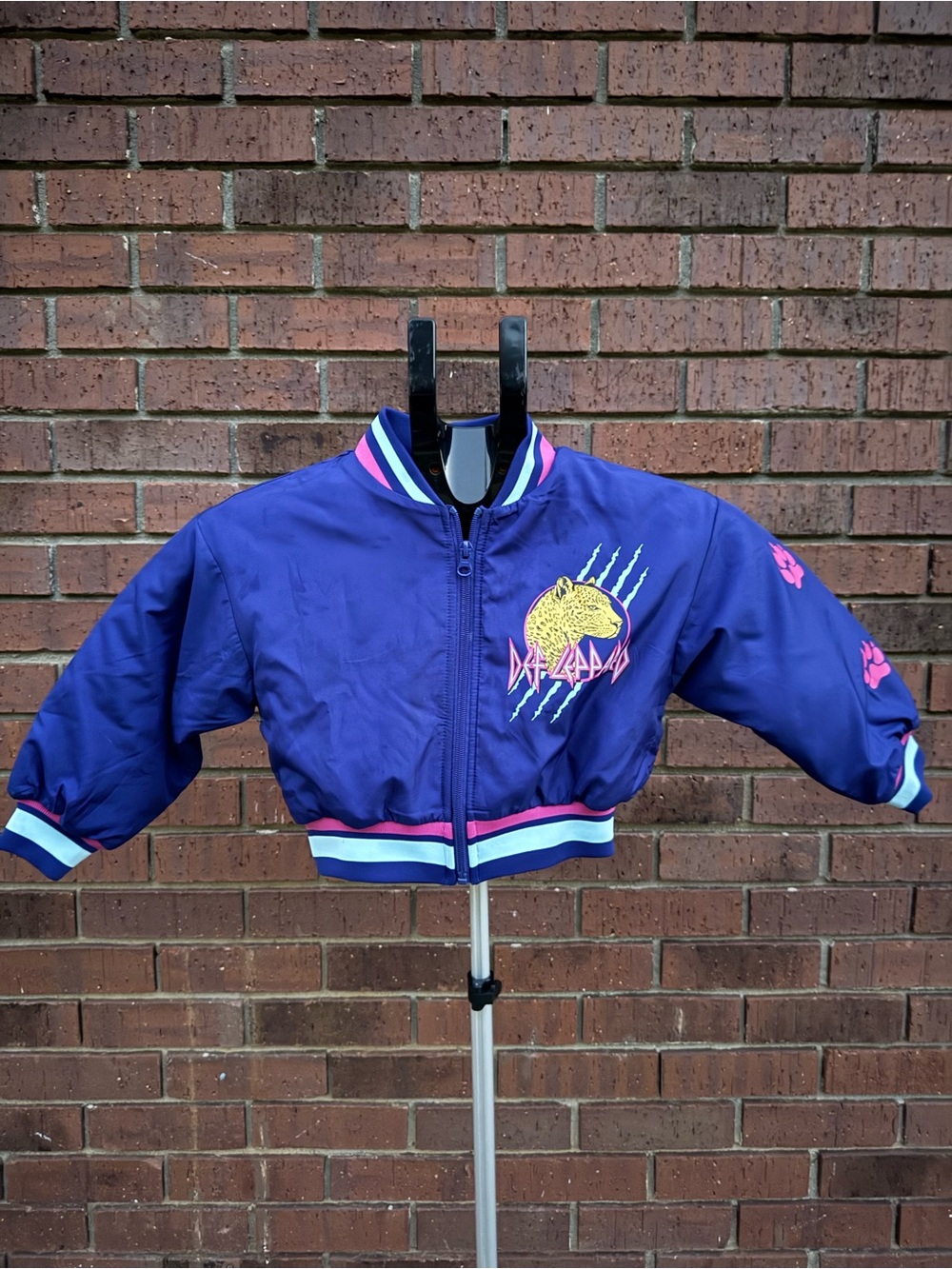 Def Leppard Girls Graphic Bomber Jacket Size 4/5 Kids Blue Pink Rockstar Retro